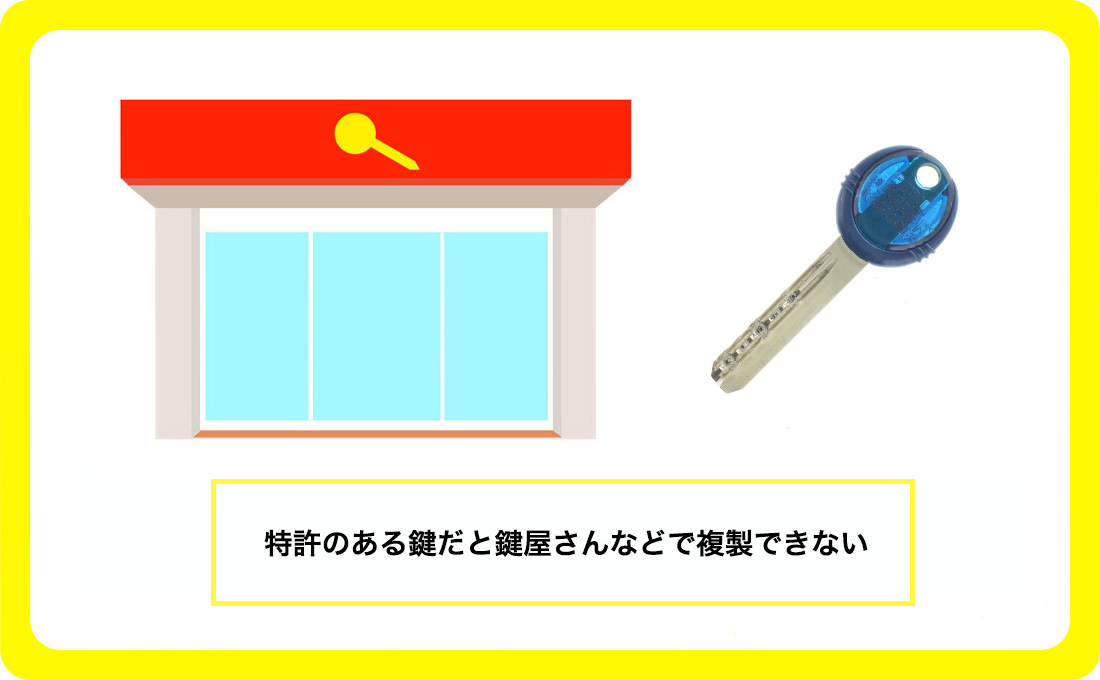 鍵屋やホームセンターでは、特許のある鍵を許可なく作れない